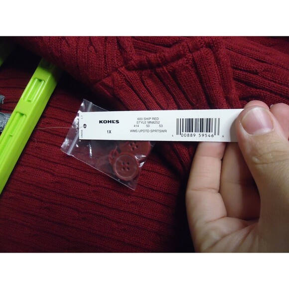 Apt 9 Cardigan Sweater Cable Knit Ship Red Notch Collar Button Front Size 1X New - Picture 4 of 11